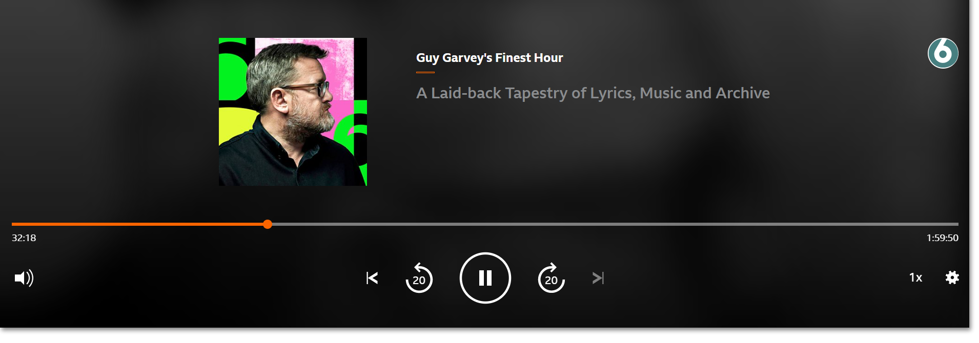 Playback screen for an on demand programme showing the progress bar and playback controls