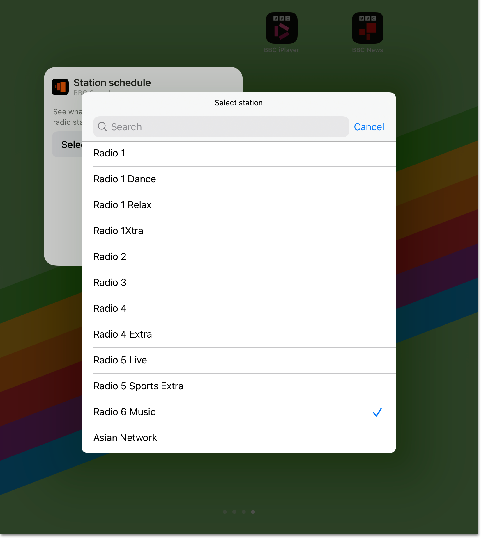 Screenshot of the 'Edit widget' station options